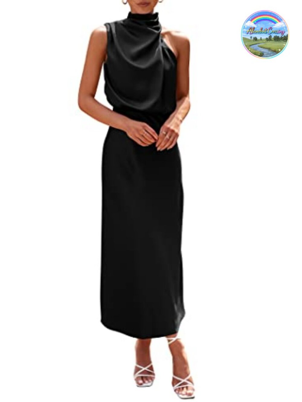 Women's Satin Maxi Dress Sleeveless Mock Neck Cocktail Formal